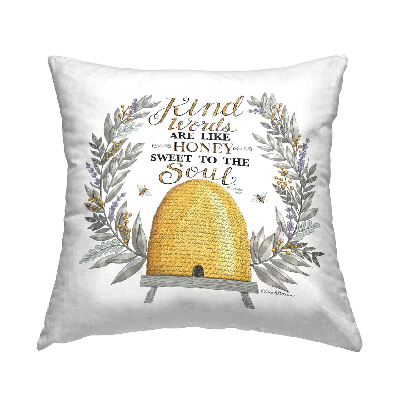 Stupell Industries Kindness Phrase Uplifting Honey Bee Botanical Throw Pillow, 18" x 18"